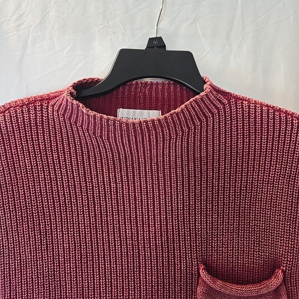 Zenana Washed Look Mock Neck Short Sleeve Cropped Sweater Dark Pink Sz‎ L/XL - Picture 5 of 13